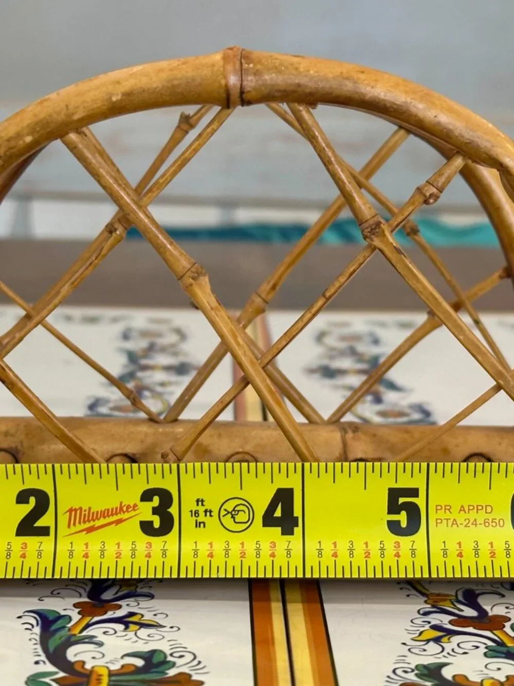 vintage mid-century boho arched bamboo and rattan napkin or letter holder